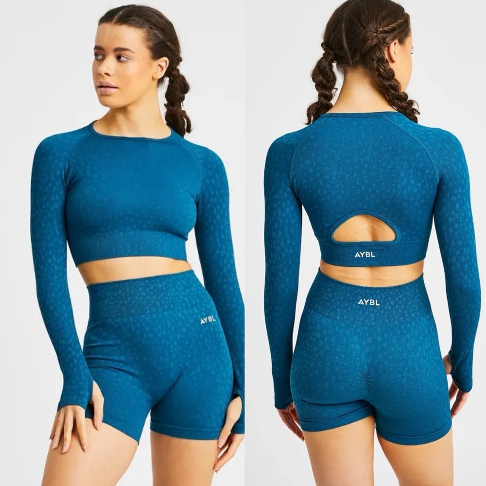 🌻AYBL Teal Sparkle Green Long Sleeve Crop Top Women’s Size XS